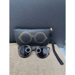 New Women's Emma Round Lens Style Sunglasses w/ Soft Case Black and Gold